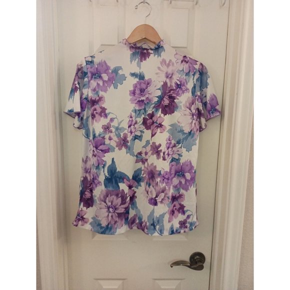 Women's Salon Studio Floral Purple/Blue Tie Front Lightweight Cardigan Sz Medium - Picture 8 of 10